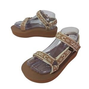 Teva Platform Sandals Women's Size‎ 7 Tan White chunky Geometric Strappy Wedge